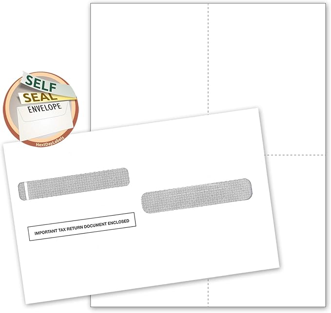 W-2 Forms Blank Paper 4-Up Version"NO Instructions on Back" for Laser and Ink Jet Printer (Forms & Self Seal Envelopes) (100 Sets)