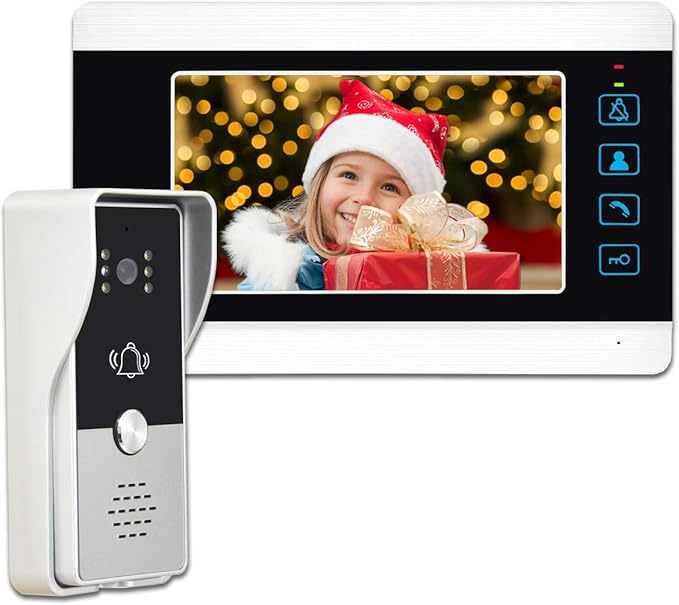 AMOCAM Video Doorbell Intercom System, 7 Inches Alloy Panel Monitor HD Camera Wired Video Door Phone Kits, Support Unlock, Monitoring, Dual-Way Intercom Indoor Outdoor for Villa Office Apartment