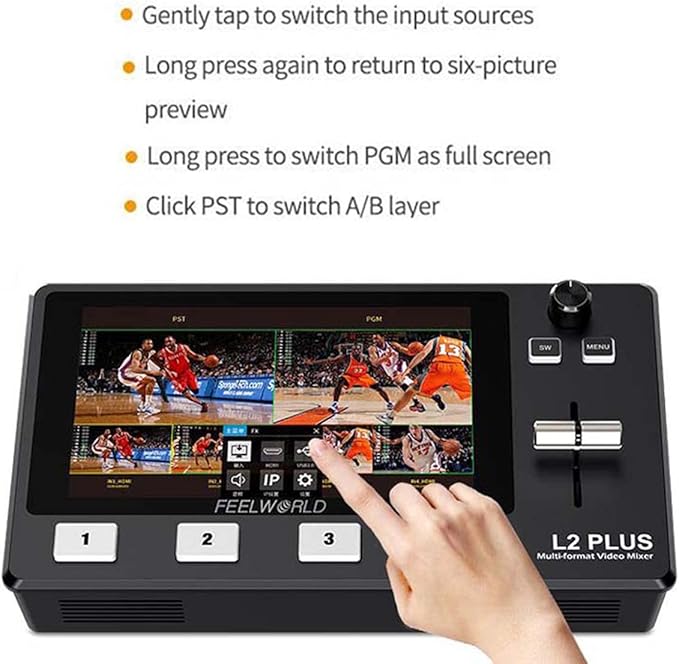 Feelworld L2 Plus 5.5" LCD Multi-Camera Video Mixer Switcher with Touch Screen PTZ Control Chroma Key USB3.0 for Live Streaming