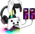 CybJoy RGB Headset Stand, Gaming Controller Stand with 2 USB and 1 Type-C Ports,10 Light Modes Headset Holder PC Gaming Accessories, Suitable for All Earphone Accessories, Gift for Boys Men Gamers