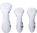 Golf Driver Head Covers 3-Pack for Men & Women - Premium PU Leather with Elephant Embroidery, Double Elastic Band (Driver/Fairway/Hybrid), Waterproof & Durable - White Grey or Black Grey