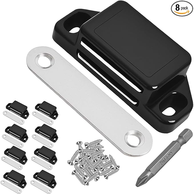 8 Pack Magnetic Push Latch,Heavy Duty Magnetic Touch Latch,for Push to Open Cabinet or Kitchen Drawer, Kitchen Door (Black - 0.98 inch, 8 Pack)