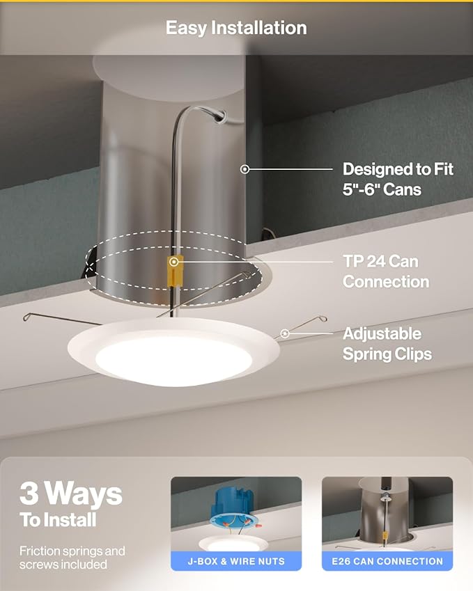 Sunco 48 Pack LED Disc Lights Ceiling 6 Inch, Flush Mount Disk Light, Recessed Can Lighting, 1050 LM, 15W (75W Equivalent), Selectable CCT 3000K/4000K/5000K/6000K/6500K, Dimmable, Damp Rated ETL.