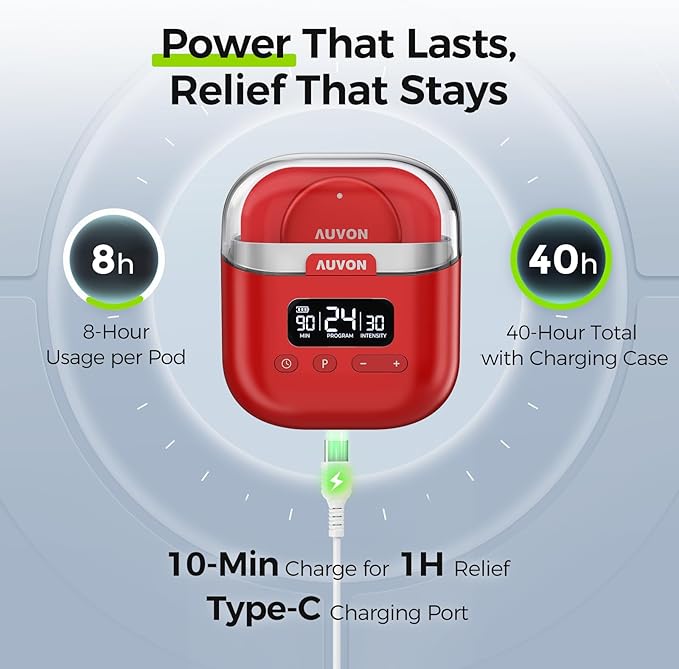 AUVON Wireless 24 Modes TENS Unit Muscle Stimulator for Pain Relief, Smart Rechargeable TENS Machine with Dual Size 6 TENS Pads for Physical Therapy, Pocket-Size TENS Device for Shoulder & Back Pain