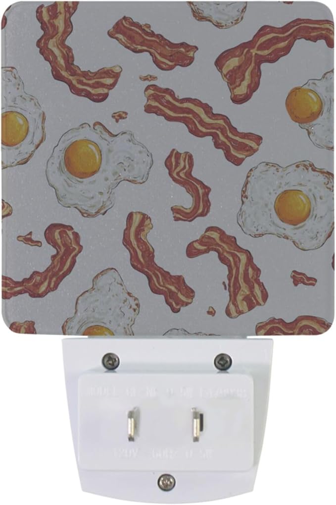 Pigsaly Led Night Light Vintage Bacon Tan Strips Fried Egg Night Light Plug in Wall Lamp Smart Dusk to Dawn Sensor Nightlight Led Lamp Energy Saving Lights Gift for Kids Room Bedroom Bathroom Hallway