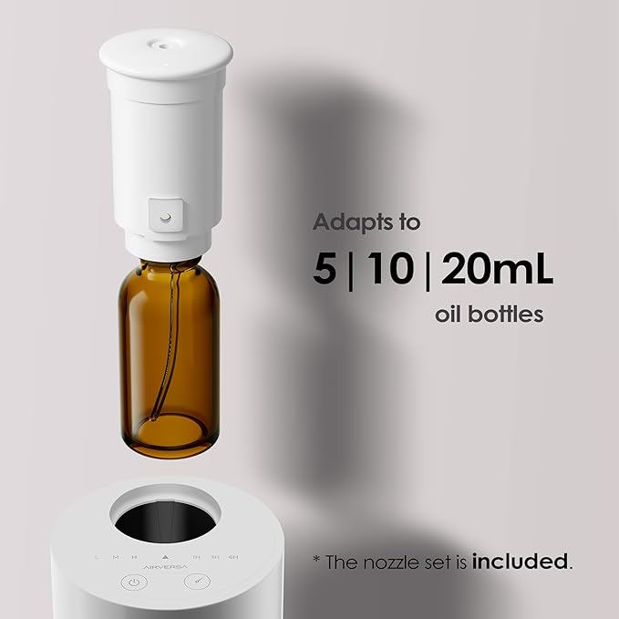 Airversa Waterless Diffuser for Essential Oil, Car Diffsuer, Battery Operated Nebulizer, 0.7 Fl Oz/ 20mL, Mini Scent Air Machine, 3 Timers & 3 Mist Levels for Home, Room, Car, Office - AN6 White