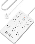 Bawmwim Surge Protector Power Strip - 11 Outlets(1850W/15A) with 6 USB Ports(2 USB C), 6FT Flat Plug Extension Cord, Wall Mount, White,Listed for Home, Dorm Room