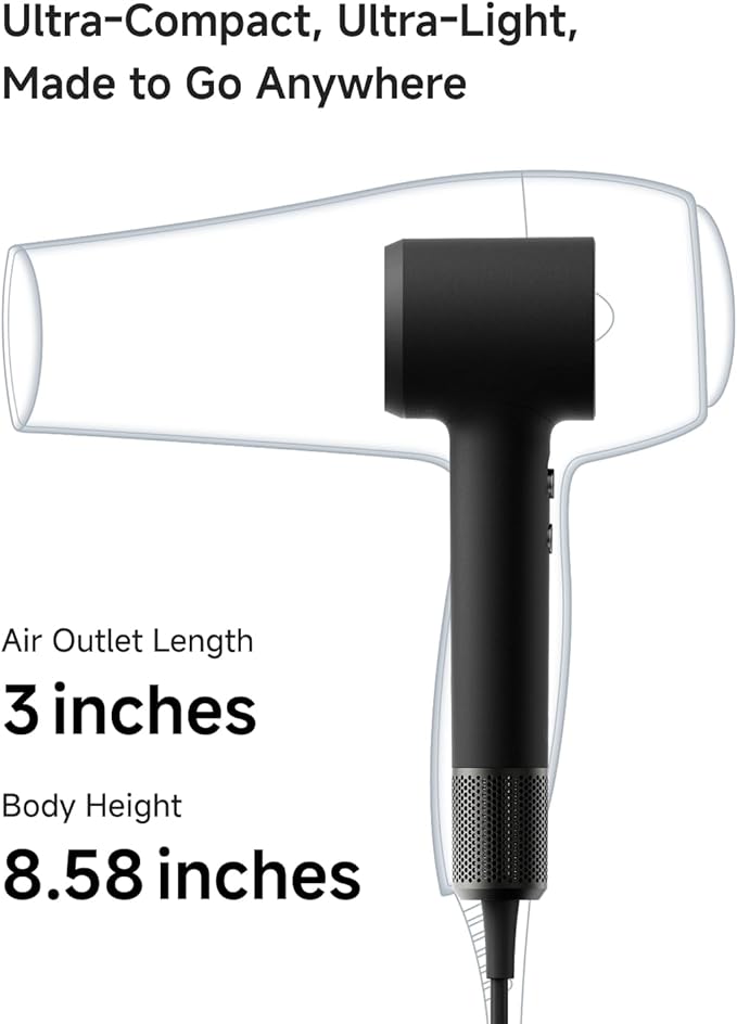 Laifen MINI Hair Dryer, Lightweight and Compact High Speed 200M Ionic Blow Dryer with 110, 000 RPM Brushless Motor for Fast Drying, Low Noise, Hairdryer with Magnetic Nozzle, Child Mode