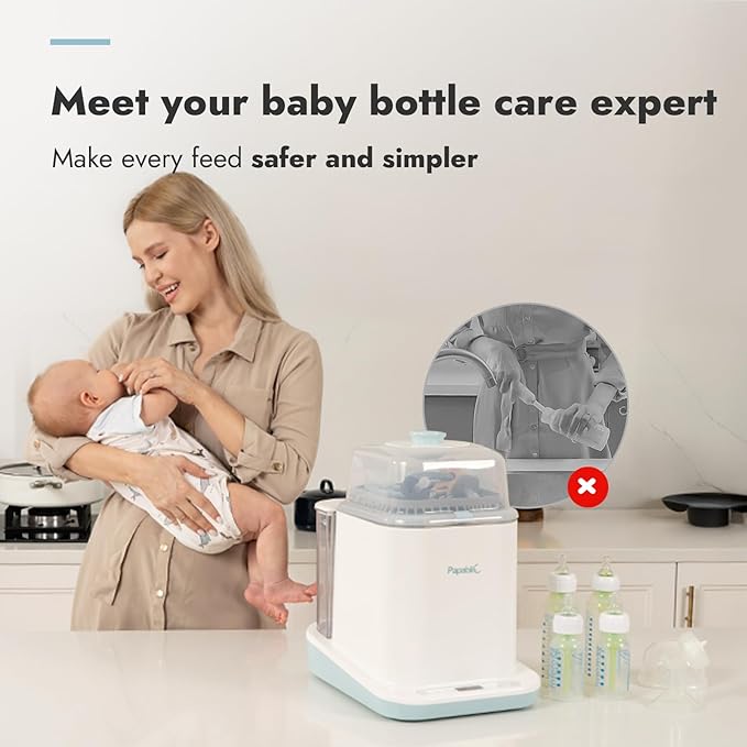 Papablic Bottle Washer Pro, Baby Bottle Washer & Sterilizer & Dryer, 4-in-1 Bottle Washer Sanitizer for Bottles, Pump Parts, & Baby Essentials - Quick & Clean with 60 Detergent Tablets, White