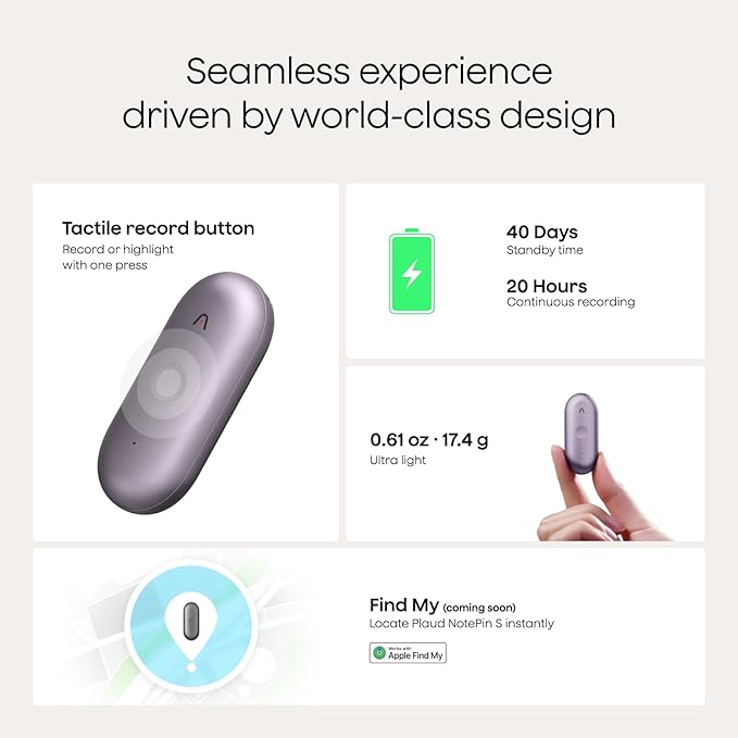 Plaud NotePin S AI Voice Recorder, Wearable AI Notetaker, AI Transcribe & Summarize, Support 112 Languages, 64GB Memory, Audio Recorder for Meetings Interviews with 4 Accessories, Purple