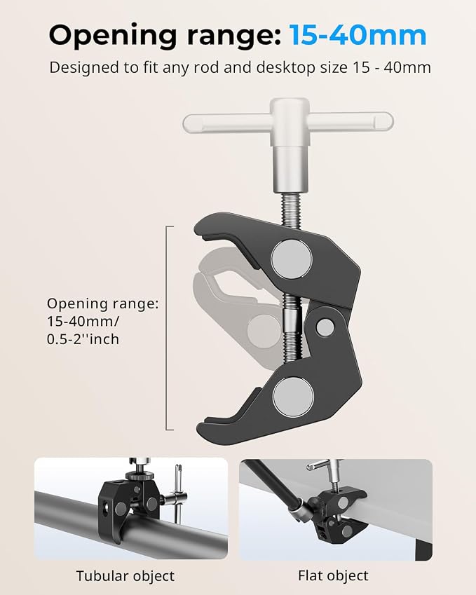 SMALLRIG Clamp w/ 1/4" and 3/8" Thread and 9.8 Inches Adjustable Friction Power - Image 4