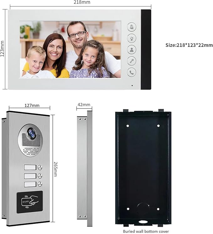 ANJIELO SMART Wired Video Multifamily Apartment Intercom System,2/3/4/6/8/10/12 Units 7 inch Monitor Video Door Phone Kit,Video Doorbell, ID Card Unlock, 2 Way Audio for Home (1 doorbell + 3 Monitor)