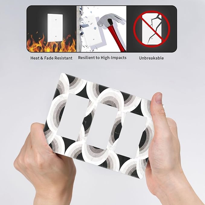 Bvtewkhz Black/White Art Marble 3 Gang Triple Rocker Decorative Light Switch Covers Electrical Faceplate Switch Plates for Bathroom Kitchen Home