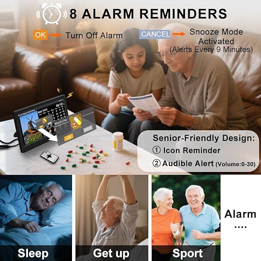 FEYBYLA 2025 New Digital Clock with Temperature/Humidity & Weather Forecast, Auto Time Sync Large Display, Custom Alarms & Medication Reminders, Ideal for Elderly(Black, 10.1-Inch)