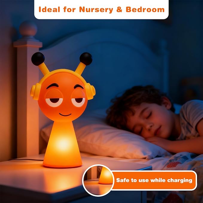 FlyPigInk Tap Night Light for Kids, Cute Ambient Lamp with 2 Brightness Levels, Eye-Caring Warm White LED, Rechargeable Nursery Light with Type-C Fast Charging, Durable Blow-Molded Design