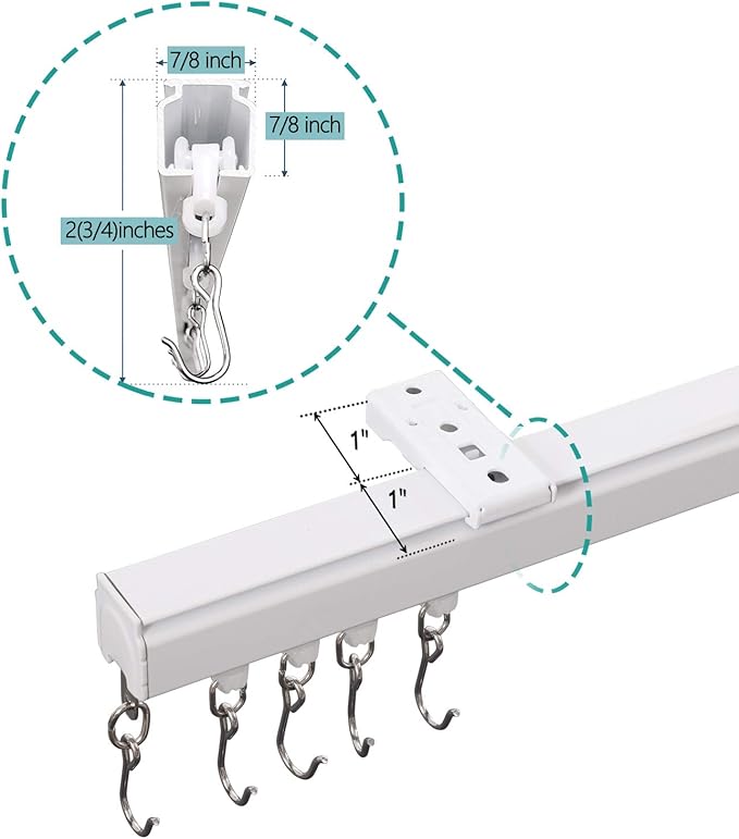 ChadMade Ceiling Track Kit with Hooks, Wall Mount Curtain Track, x-Large Size for Space 12ft - 18ft Wide, Single Window Rods Work with Grommet and Pinch Pleated Curtain