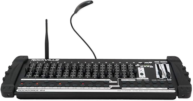 Rockville ROCKFORCE W4 384 Channel Wireless DMX Lighting Controller, MIDI Control, Built-in 2.4GHz Transmitter, Music Triggering, Wide Voltage Input, for DJs and Stage Lighting