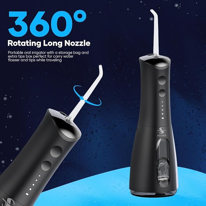 SOLIHY Cordless Water Flosser, Water Dental Flosser, Rechargeable Irrigation Cleaner,4 Modes Portable Water Flosser with 5 Nozzles, Water Flossers for Teeth, Dental Tools (Black)