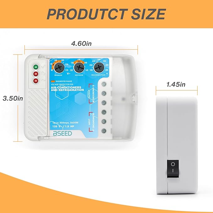 BSEED Surge Protector - Heavy Duty Power Voltage Regulator for TV, Computer & Home Appliances, Adjustable, 120V, 30A, 3600W, 1 Pack