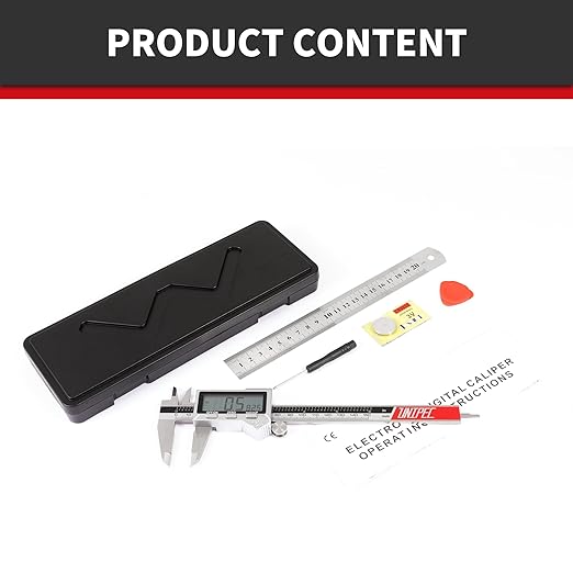 6" / 150 mm Stainless Steel Digital Caliper (IP54) & Stainless Steel Rule Set, Inch/Millimeter/Fraction Conversion, Splash-Proof Protection with Large LCD Display – Precision Measuring Tools