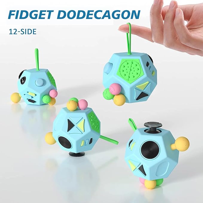 Fidget Dodecagon –12-Side Fidget Toys Cube Relieves Stress and Anxiety Anti Depression Travel Toy Christmas Stocking Stuffers Gifts for Children and Adults (B3 Blue Sky)