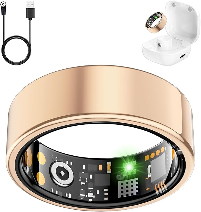 Smart Health Ring for Women Men, Fitness Tracker Ring with Heart Rate, Blood Oxygen, Sleep Tracker, Step Tracker, No Subscription Fee, IP68 Waterproof Smart Ring for iphone & Android (Rose Gold, 8#)
