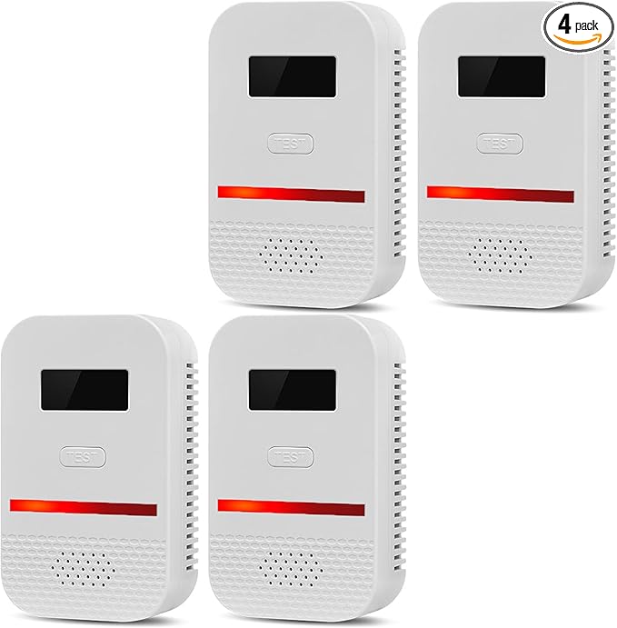 4PCS 2-in-1 Carbon Monoxide and Combustible Gas Detectors Combination, Plug in Co Leak Detector LNG LPG Monitor for Home Travel RV Essentials, Sound Alarm Over 85dB, 50-Feet Detection Range