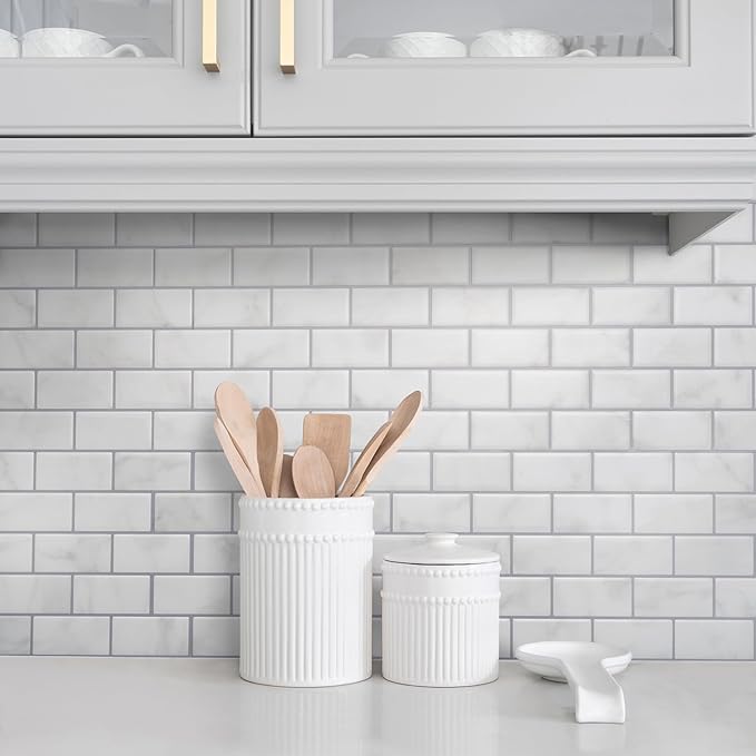 SMART TILES Peel and Stick Backsplash- 10 Sheets of 10.95" x 9.70" - 3D Adhesive Peel and Stick Tile Backsplash for Kitchen, Bathroom, Wall Tile, Subway Nero