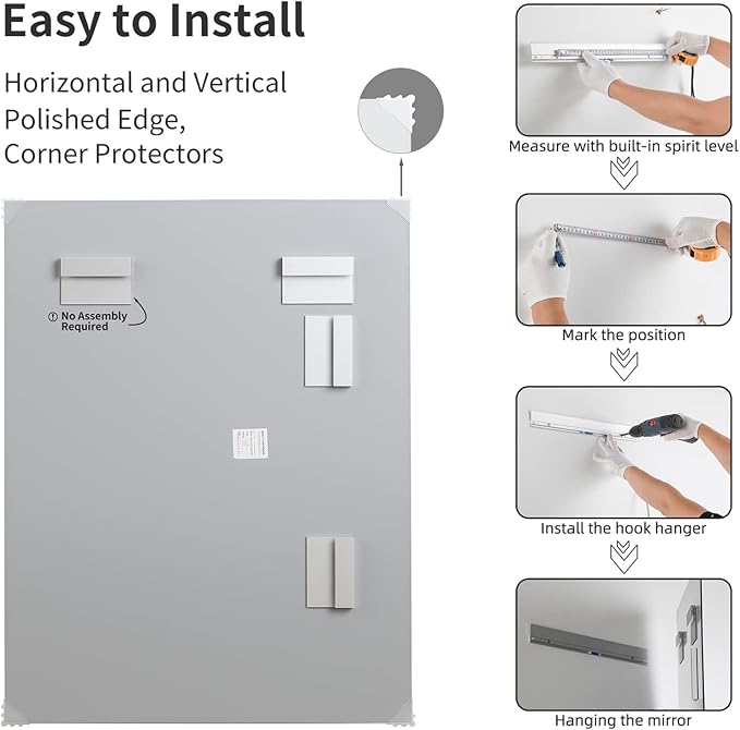 Mirrorons Beveled Mirror, Wall Mirror 40" x 32", Frameless Rectangle Bathroom Vanity Mirror with Beveled Edge, Hangs Horizontally or Vertically. Upgraded Shatterproof