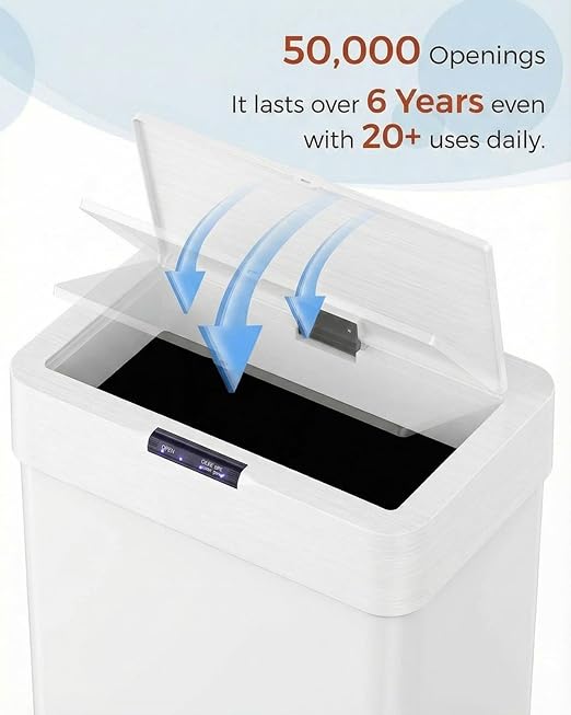 TLSUNNY 16 Gallon Motion Sensor Trash Can,Touchless Automatic Garbage Can,Brushed Stainless Steel Smart Bin,with Bag Holder,Soft Close Lid,for Kitchen,Office,RV,Bedroom,Living Room (White, 60L)