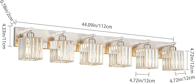 FDPBY Modern Vanity Light 6-Lights Brushed Nickel Vanity Light Crystal Bathroom Wall Light Bathroom Light Fixtures