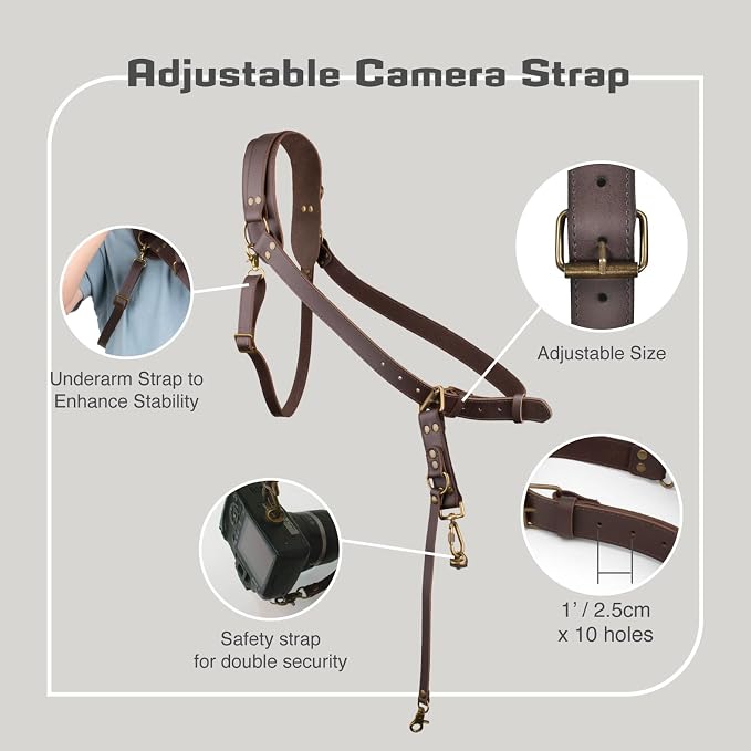 Leather Camera Harness for 1 Camera, Single Camera Strap for Photographers - Image 2