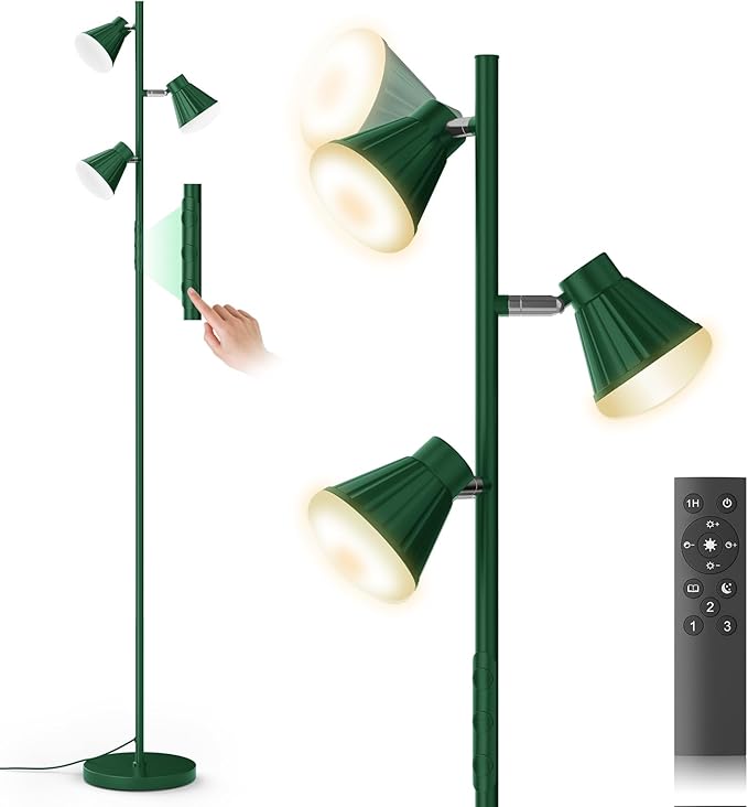 SIBRILLE 36W LED Tree Floor Lamp, Dimmable Tall Standing Lamp with Remote & Touch Control, 4 Color Temperatures Bright Floor Lamp, 3 Rotatable Light Modern Floor Lamps for Living Room Bedroom Office