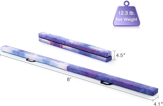 ZELUS 8' Folding Gymnastics Balance Beam, Floor Balance Beam w/Carry Handles Anti-Slip Base for Kids, Beginners & Professional Gymnasts