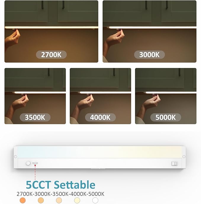Leetdud Under Cabinet Lighting Plug in or Hardwired Built-in Dimmer, 40 Inch 20W, 5CCT 2700/3000/3500/4000/5000K, Linkable Counter Lights for Kitchen, ETL Dimmable LED Light Fixture, White