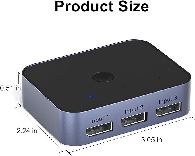 Y.D.F 8K@60Hz DisplayPort Switcher 3 in 1 Out DP1.4 32.4Gbps Data Transfer Switcher Box Aluminum Support 4K@120Hz HDR 3D Compatible with PC/Monitor/Laptop/UHD TV/Discrete Graphics Card