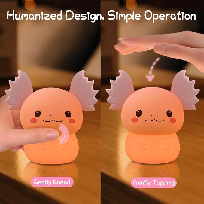 Axolotl Gifts Night Light for Kids, Cute Silicone Nursery Axolotl Lamp for Baby and Toddler, Animals NightLight for Boys and Girls,Cute Room Decor Night Light for Kids Girls Boys Festival Gifts