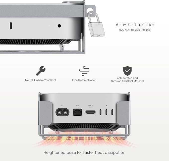 Fasgear Mac mini M4 Vesa Mount Pure Aluminum, Under Desk Mounting Bracket for Monitors with Anti-Theft Function, Metal Wall Mounted VESA Compatible with Mac mini M4 Pro 2024(Silver)