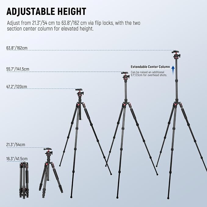 NEEWER Basics Carbon Fiber Travel Tripod Monopod, Arca Type Ball Head, Max Load - Image 3