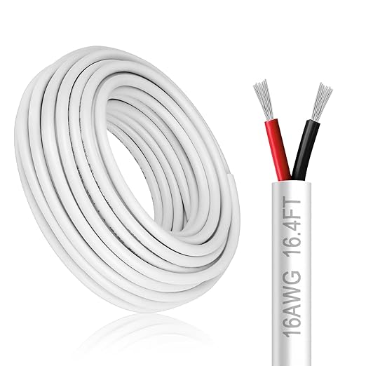 DEKIEVALE 16 Gauge 2 Conductor Electrical Wire, 16.4FT White Stranded Low Voltage 16/2 Cable PVC Case, 16 AWG Tinned Copper 2 Wire Extension Power Cable for LED Lamp Lighting, Automotive
