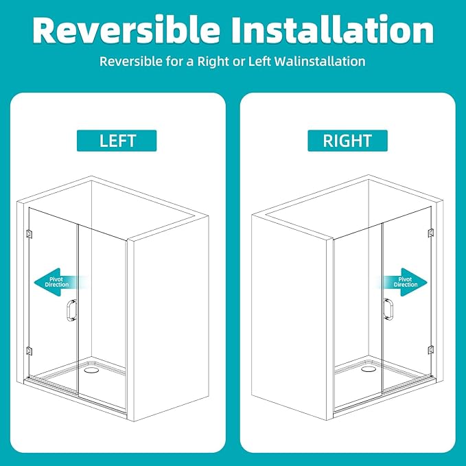 Pivot Swing Shower Door, Adjustable Width 58.9-60" W x 74" H Semi-Frameless Shower Glass Door with 5/16 in (8mm) Clear SGCC Tempered Glass with Nano Easy-Clean Coating (Matte Black with Towel Bar)