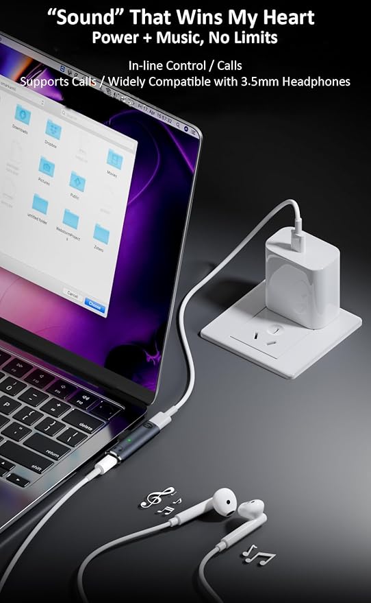 Mizi 2025 Upgraded USB-C to 3.5mm Headphone & Charger Adapter – 2-in-1 Type-C Audio Dongle with Hi-Res DAC & Fast Charging – Compatible with iPhone 16/15, Galaxy S25/S24, Pixel, iPad - Grey