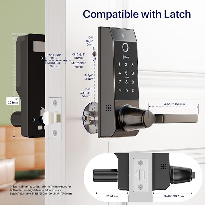Smart Lock Ring Doorbell Fingerprint Deadbolt for Homeowners or Parents Door Lock with Camera and Door Handle for Renters, Keyless Entry Door Lock for Front Door (Contour V Blacks+)