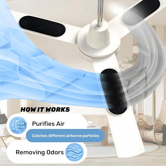 Kuenst Ceiling Fan Filters for Blades，Activated Coconut Carbon Ceiling Fan Filter Accessories Dust Catcher Fits All Ceiling Fans，Black，9.84in*3.93in