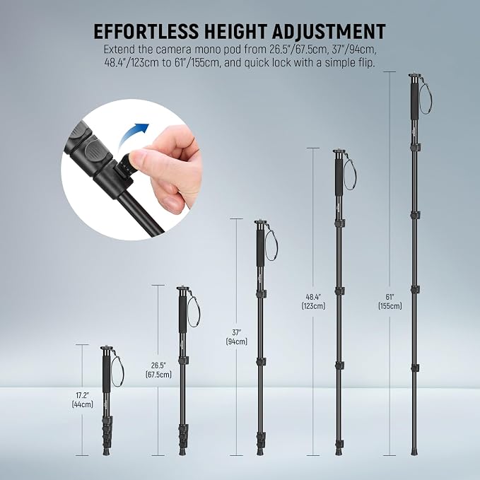 NEEWER 61"/155cm Camera Monopod Stand, Aluminum Alloy Portable Travel Video - Image 3