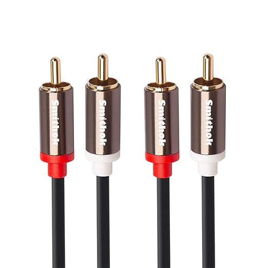 Smithok RCA Cables 2 Pack[Hi-Fi Sound, PVC Jacket, Shielded], 2-Male to 2-Male RCA Audio Stereo Subwoofer Cable Auxiliary Cord for Home Theater,Amplifiers,HDTV,Hi-Fi Systems,Speakers… (3.3Ft/1m)
