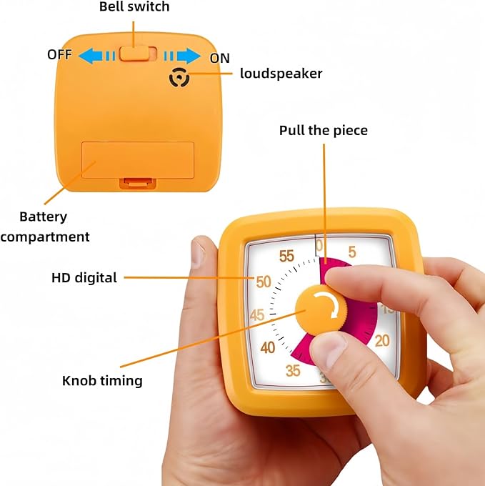 60 Minute Visual Timer for Kids and Adults, Non-Ticking 5.5 Inch Large Visual Countdown Timers for Classroom Desk, Kitchen Timer for Meeting, Working, Home and Cooking (White)