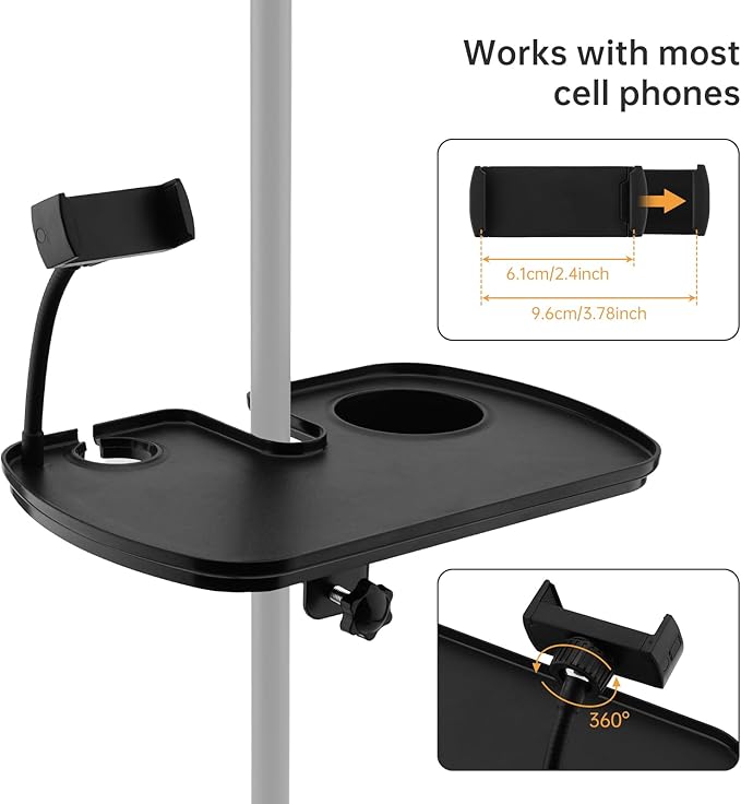 Microphone Stand Tray with Mic Phone Holder, 12.2" x 7.91" Large Shelf Adjustable Clamp On Rack Tray for Stage Music Stand Live Streaming Broadcast Audio Recording