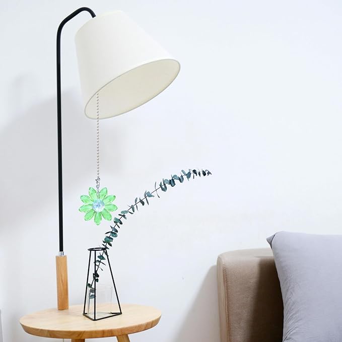 LEFERS Ceiling Fan Pull Chain, 2 Pieces 1.8" Crystal Glass Flower Pendants with 24" Ceiling Fan Chain Extender and Connector (Green)