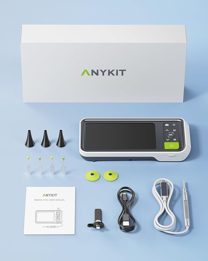 Anykit Digital Otoscope with Gyroscope, 4.5 Inches Screen, 3.9mm Ear Scope Camera with 6 Lights, Ear Wax Removal Tool, 32GB Card, Supports Photo Snap and Video Recording